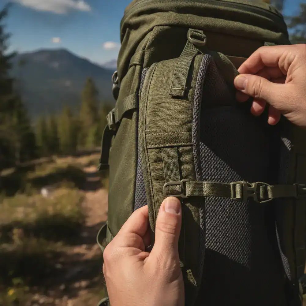 Inspecting backpack straps